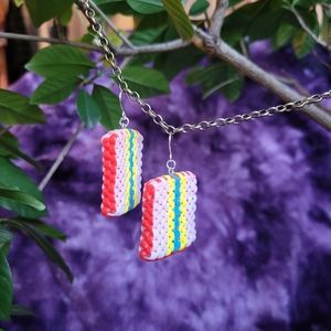 Red White Blue Yellow Flat Boxes - Handmade Lanyard / Scoobidou Earrings